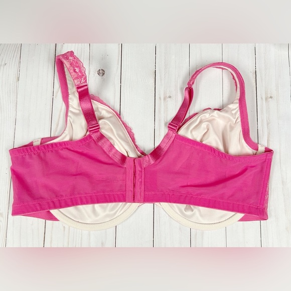 Cacique Hot Pink Lined Underwire Lace Minimizer Bra Size 44DD - Picture 4 of 8